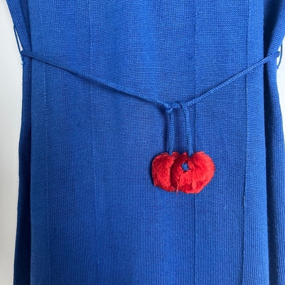 Scandinavian Style Girls Royal Blue Embroidered Pom Pom Tie Long Sleeve Dress - Picture 6 of 9